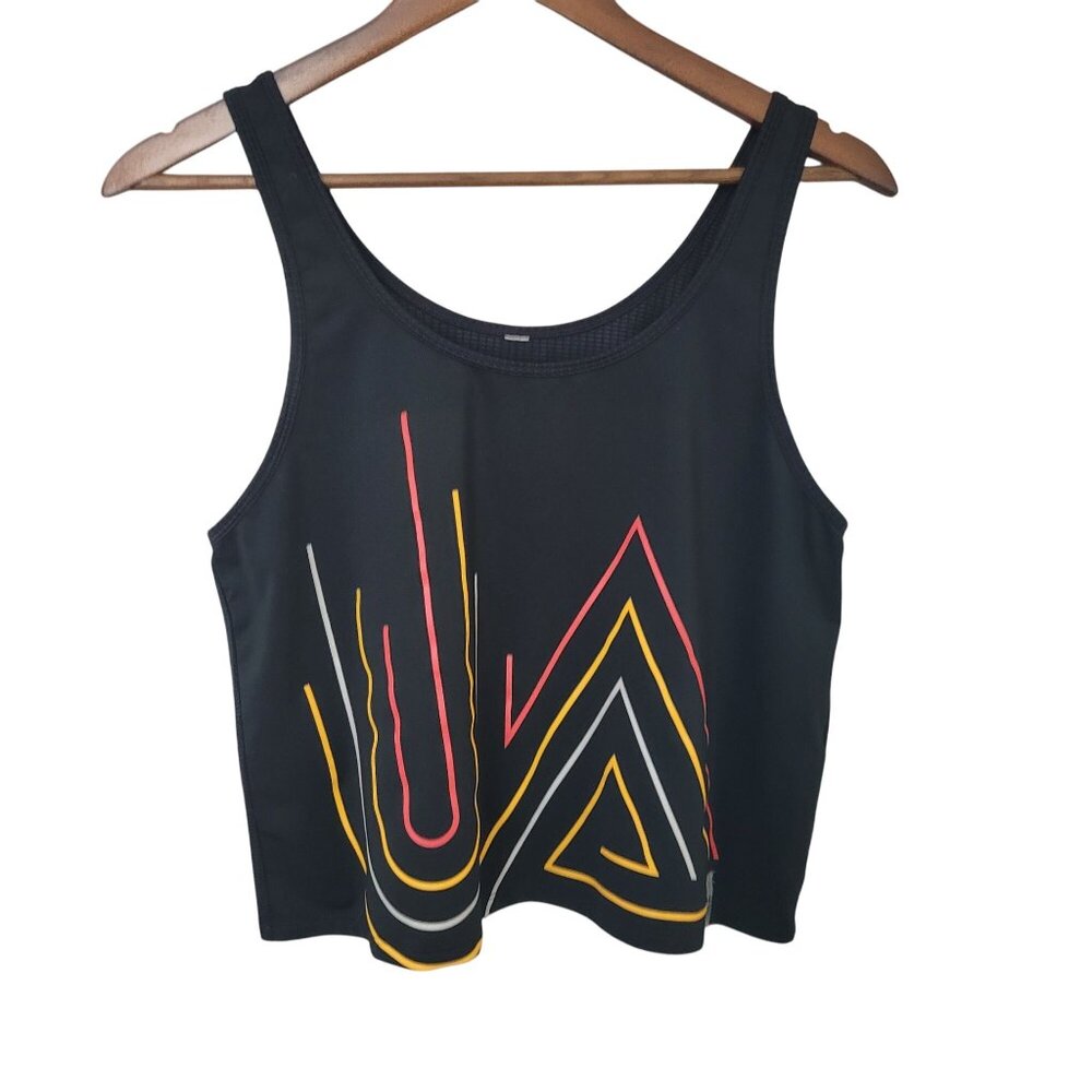 Women's Black Graphic Tank Top with Pink & Yellow Accent